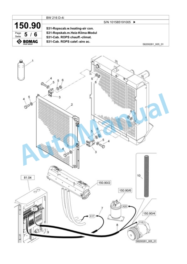 Bomag BW 216 D-4i Single Drum Wheel Drive Vibratory Roller Spare Parts Catalogue 00824463-4