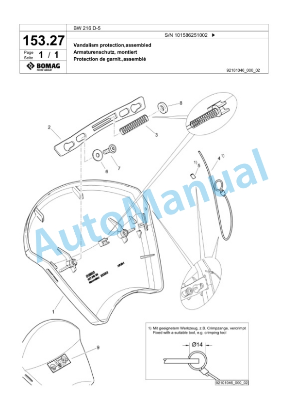 Bomag BW 216 D-5 Single Drum Wheel Drive Vibratory Roller Spare Parts Catalogue 00824579-5