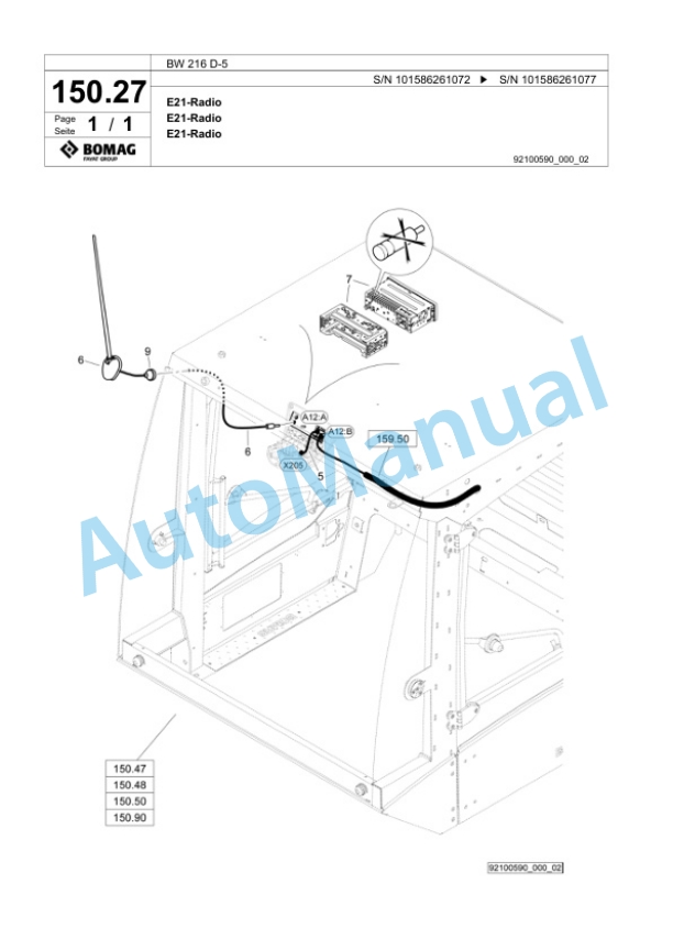Bomag BW 216 D-5 Single Drum Wheel Drive Vibratory Roller Spare Parts Catalogue 00824869-4