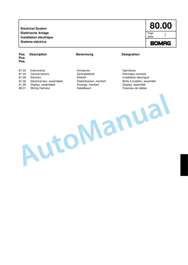 Bomag BW 216 DH-4 Single Drum Wheel Drive Vibratory Roller Spare Parts Catalogue 00817793-2
