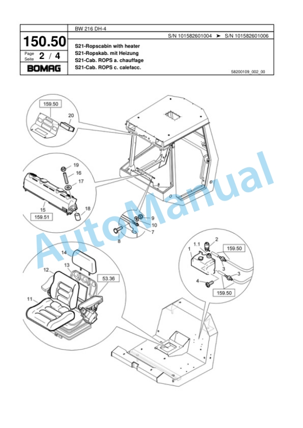 Bomag BW 216 DH-4 Single Drum Wheel Drive Vibratory Roller Spare Parts Catalogue 00817793-4