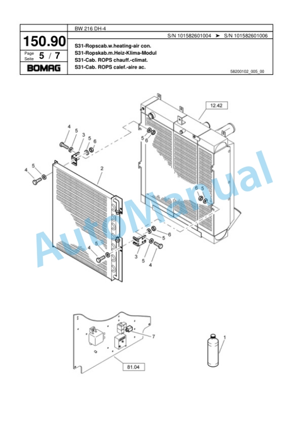 Bomag BW 216 DH-4 Single Drum Wheel Drive Vibratory Roller Spare Parts Catalogue 00817793-5
