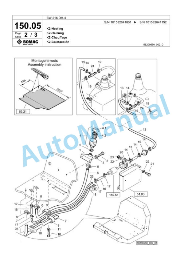 Bomag BW 216 DH-4 Single Drum Wheel Drive Vibratory Roller Spare Parts Catalogue 00818155-3