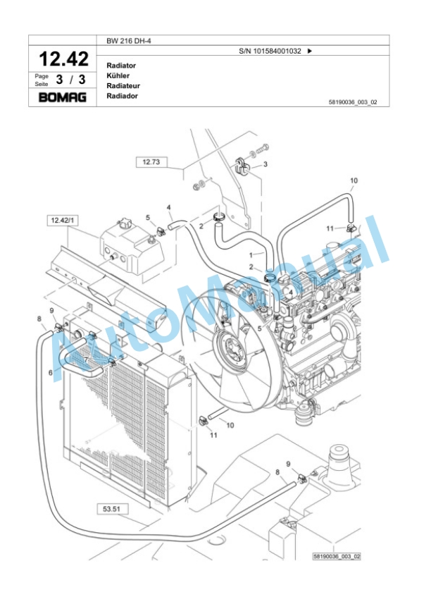 Bomag BW 216 DH-4 Single Drum Wheel Drive Vibratory Roller Spare Parts Catalogue 00818849-2
