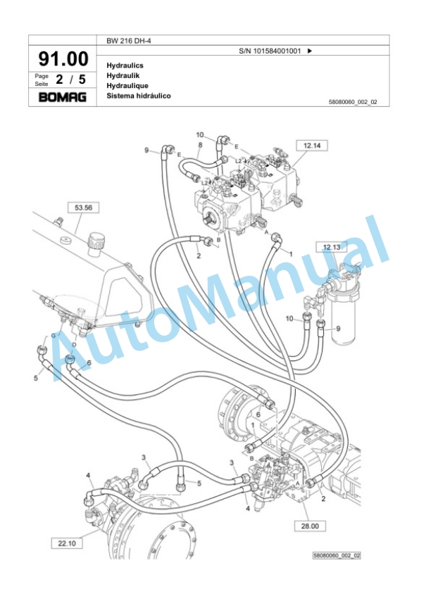 Bomag BW 216 DH-4 Single Drum Wheel Drive Vibratory Roller Spare Parts Catalogue 00818849-3