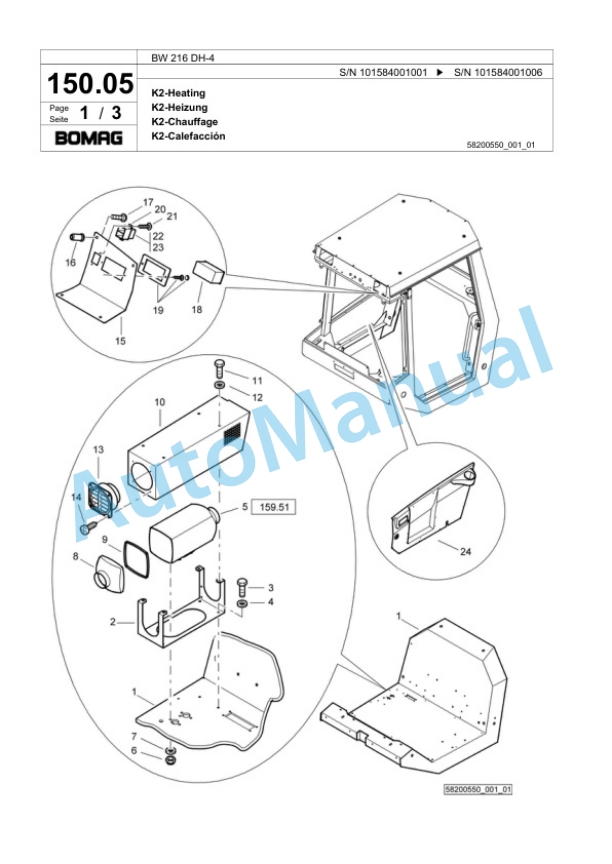 Bomag BW 216 DH-4 Single Drum Wheel Drive Vibratory Roller Spare Parts Catalogue 00818849-4