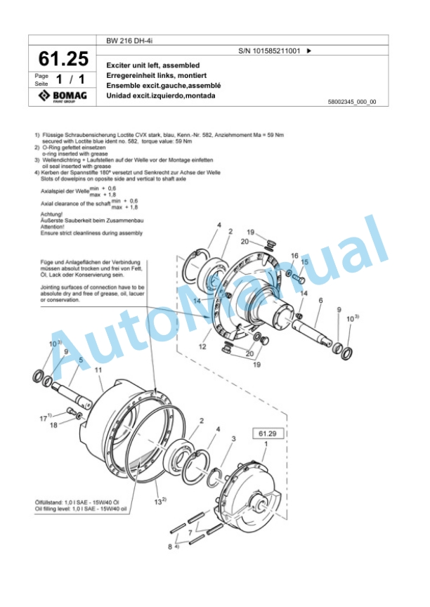 Bomag BW 216 DH-4i Single Drum Wheel Drive Vibratory Roller Spare Parts Catalogue 00824467-2