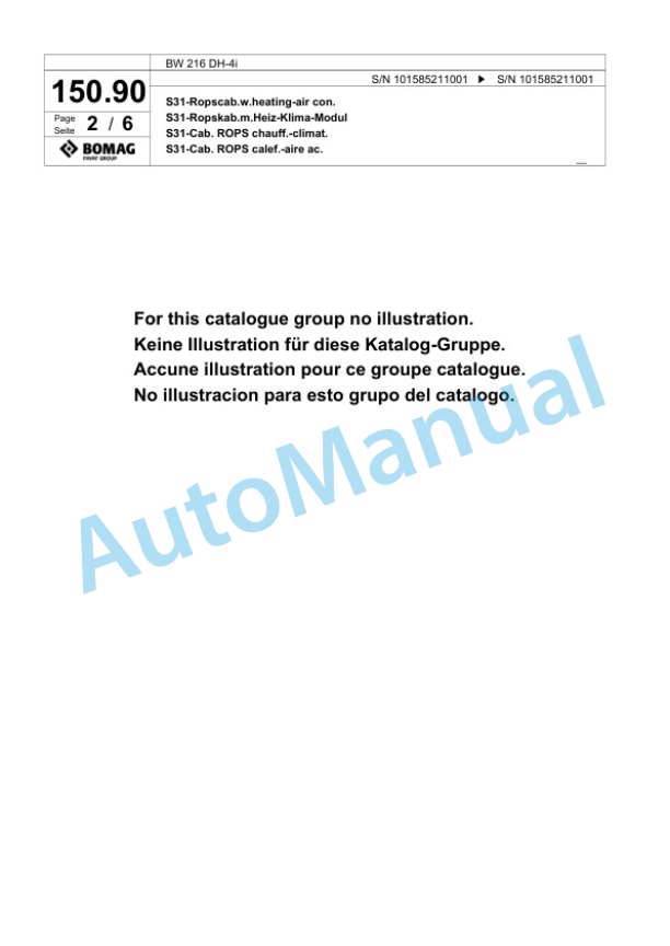 Bomag BW 216 DH-4i Single Drum Wheel Drive Vibratory Roller Spare Parts Catalogue 00824467-4
