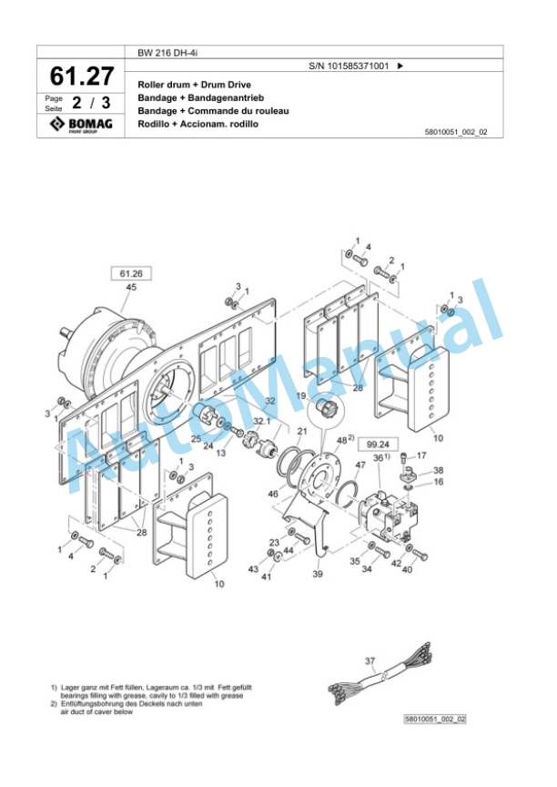 Bomag BW 216 DH-4i Single Drum Wheel Drive Vibratory Roller Spare Parts Catalogue 00824695-2