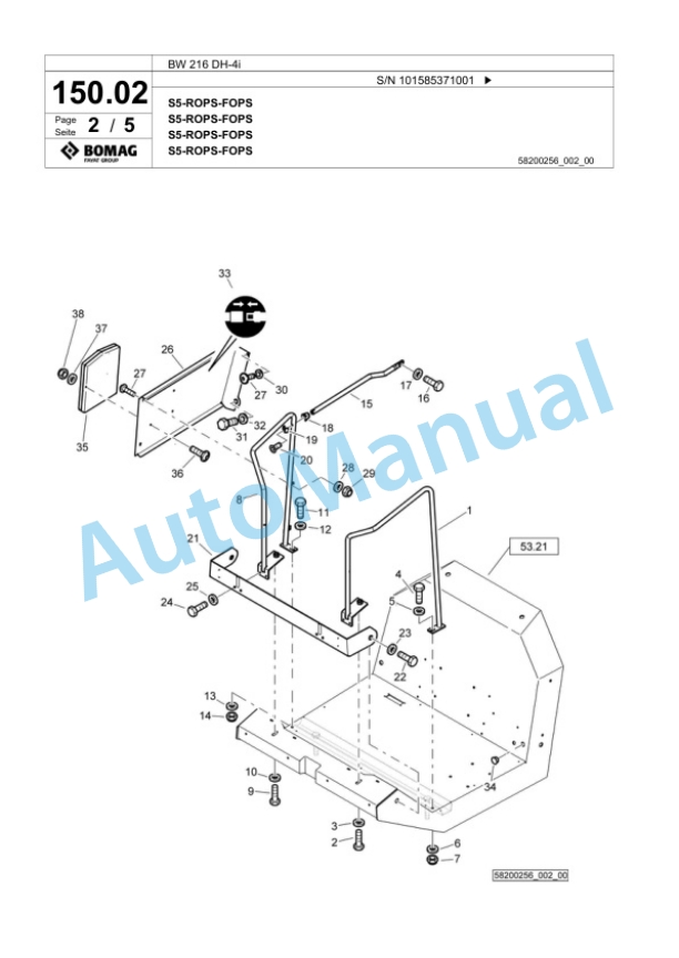 Bomag BW 216 DH-4i Single Drum Wheel Drive Vibratory Roller Spare Parts Catalogue 00824695-3