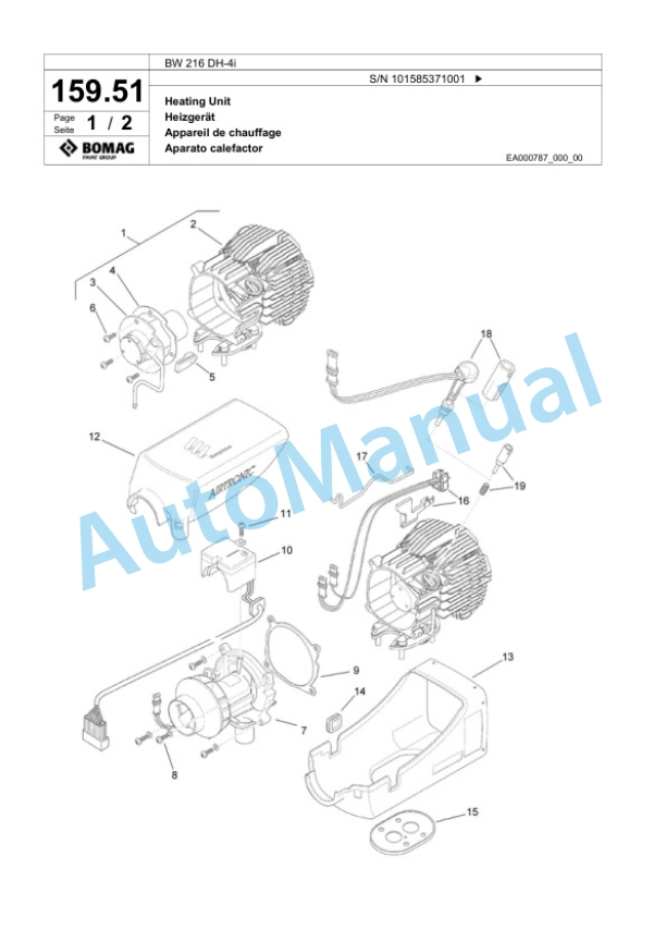Bomag BW 216 DH-4i Single Drum Wheel Drive Vibratory Roller Spare Parts Catalogue 00824695-5