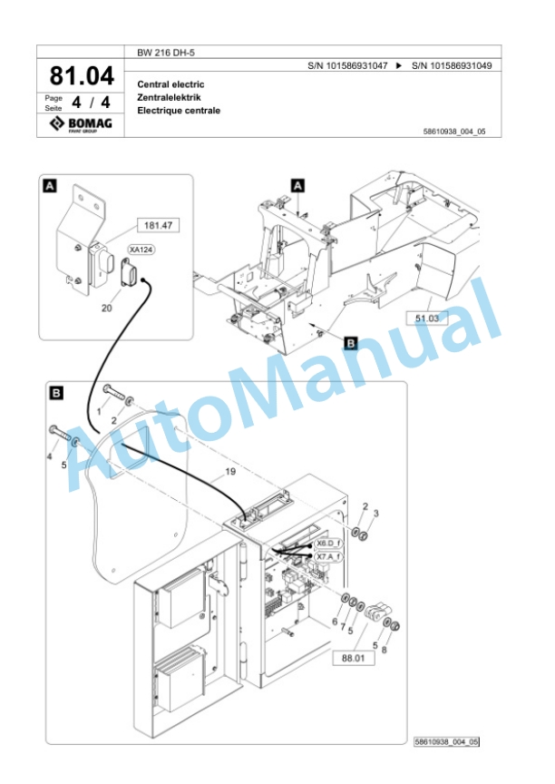 Bomag BW 216 DH-5 Single Drum Wheel Drive Vibratory Roller Spare Parts Catalogue 00825997-2