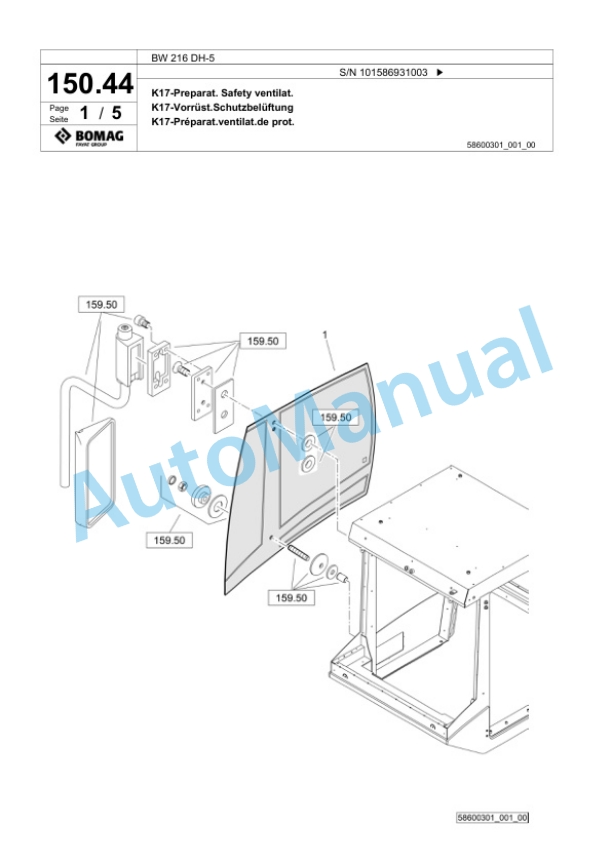 Bomag BW 216 DH-5 Single Drum Wheel Drive Vibratory Roller Spare Parts Catalogue 00825997-3