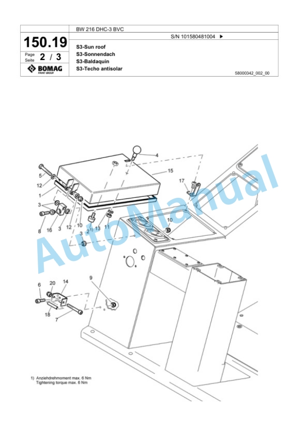 Bomag BW 216 DHC-3 BVC Single Drum Wheel Drive Vibratory Roller Spare Parts Catalogue 00817644-5