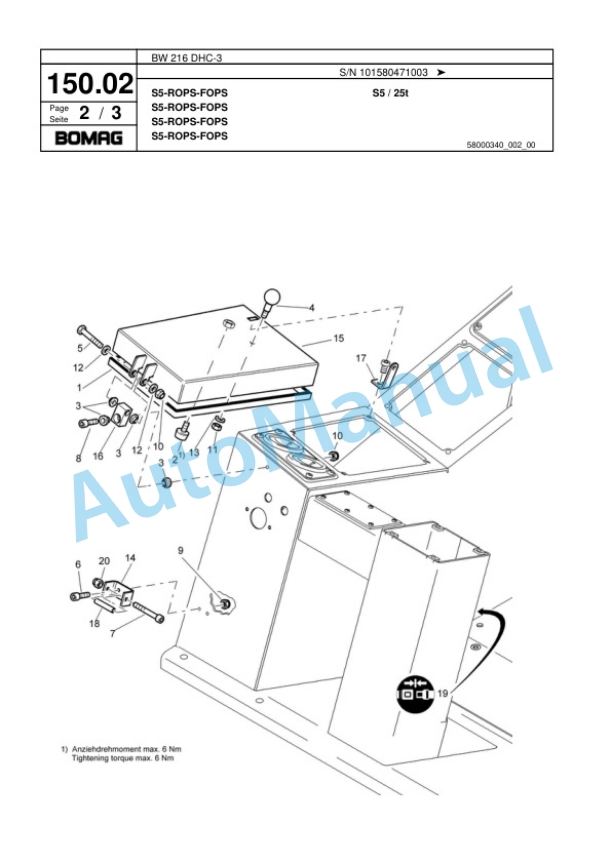 Bomag BW 216 DHC-3 Single Drum Wheel Drive Vibratory Roller Spare Parts Catalogue 00817643-4