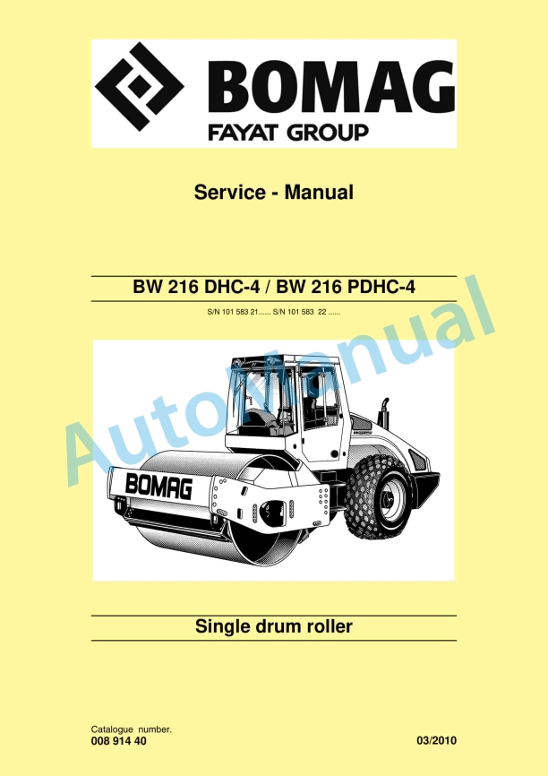 Bomag BW 216 DHC-4, BW 216 PDHC-4 Single Drum Roller Service Manual 00891440