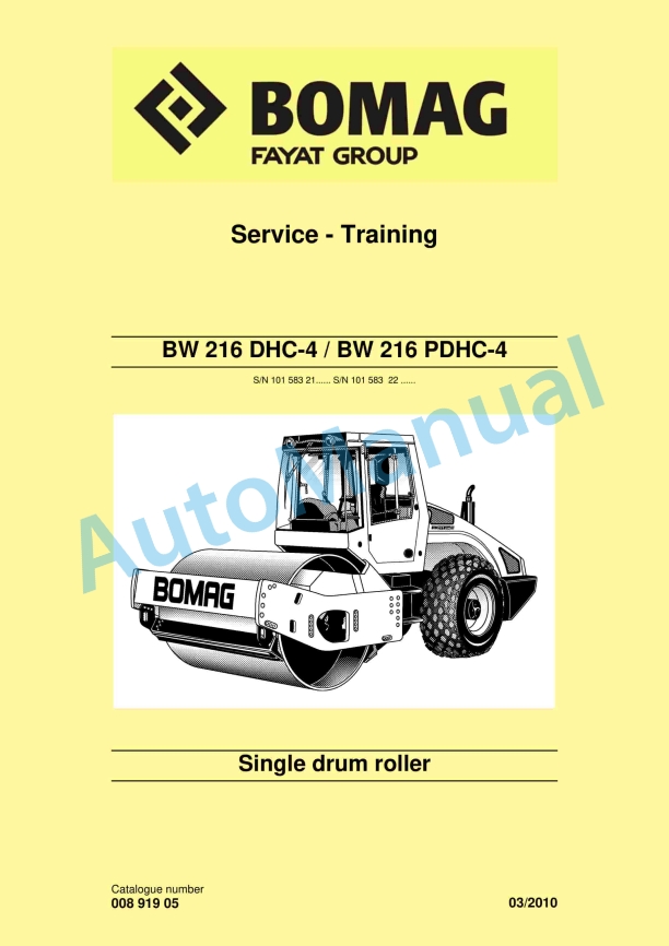 Bomag BW 216 DHC-4, BW 216 PDHC-4 Single Drum Roller Service Training 00891905