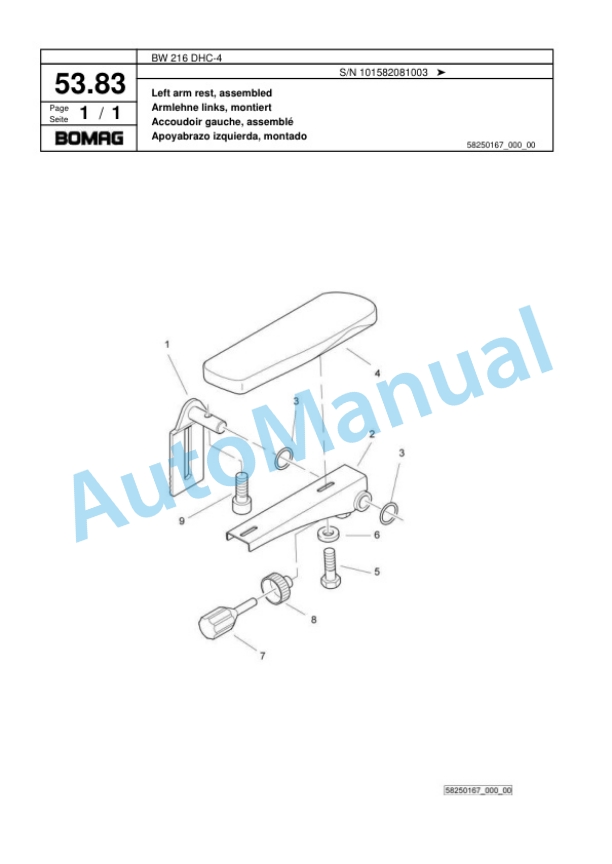 Bomag BW 216 DHC-4 Single Drum Wheel Drive Vibratory Roller Spare Parts Catalogue 00818027-2