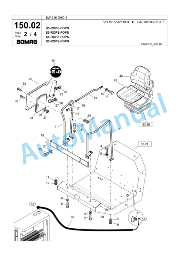 Bomag BW 216 DHC-4 Single Drum Wheel Drive Vibratory Roller Spare Parts Catalogue 00818347-3