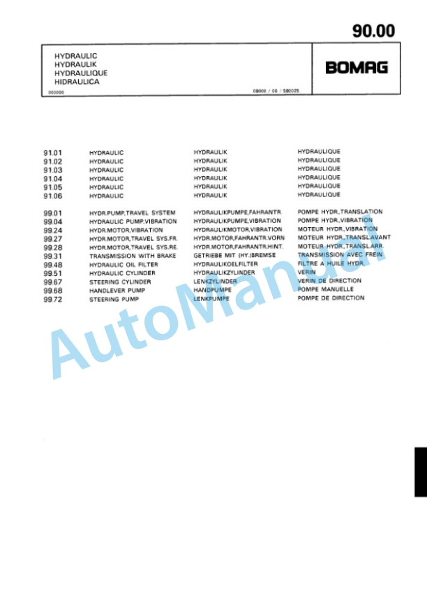 Bomag BW 216 PD-3 Single Drum Wheel Drive Vibratory Roller Spare Parts Catalogue 00815341-3