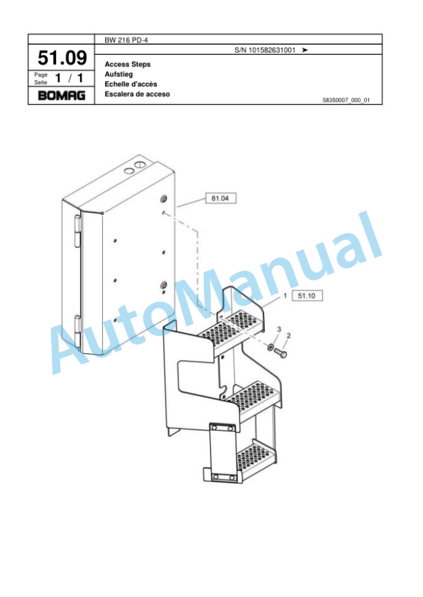 Bomag BW 216 PD-4 Single Drum Wheel Drive Vibratory Roller Spare Parts Catalogue 00818053-2