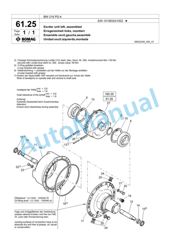 Bomag BW 216 PD-4 Single Drum Wheel Drive Vibratory Roller Spare Parts Catalogue 00818353-2