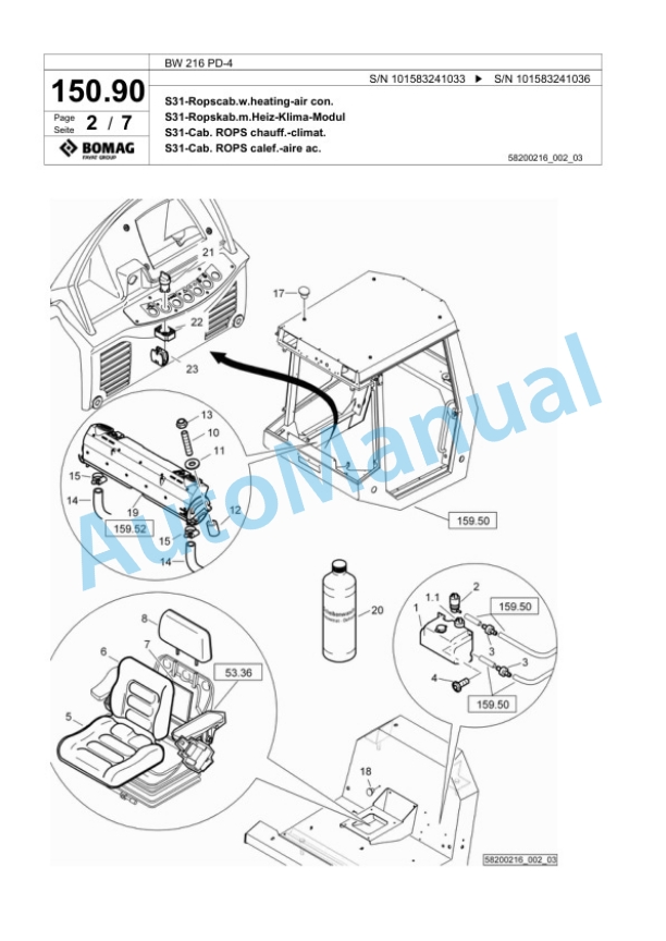 Bomag BW 216 PD-4 Single Drum Wheel Drive Vibratory Roller Spare Parts Catalogue 00818353-4
