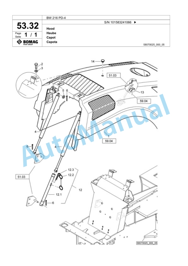 Bomag BW 216 PD-4 Single Drum Wheel Drive Vibratory Roller Spare Parts Catalogue 00824155-2