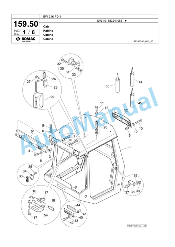 Bomag BW 216 PD-4 Single Drum Wheel Drive Vibratory Roller Spare Parts Catalogue 00824155-5
