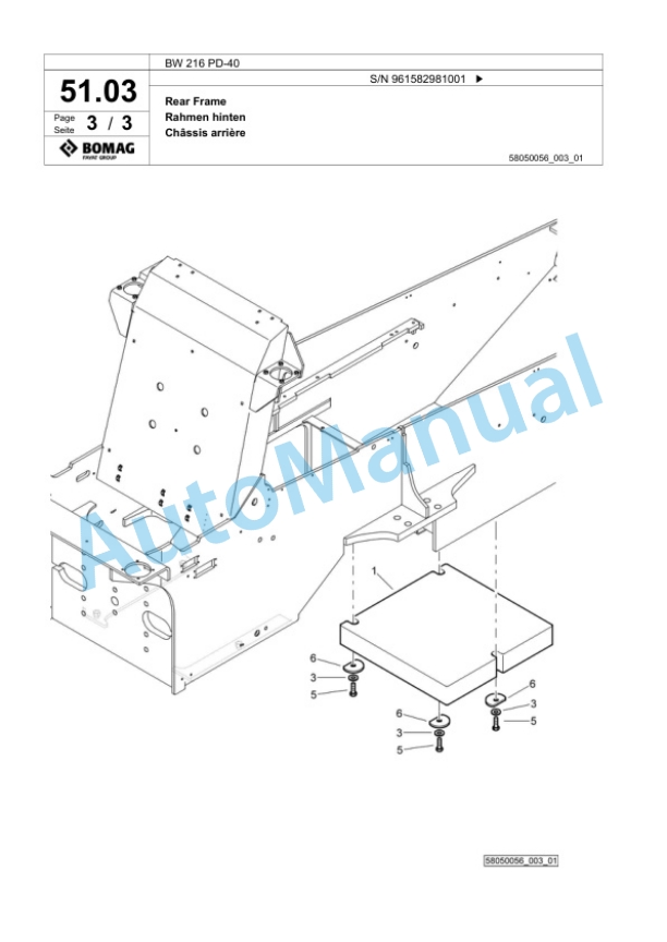Bomag BW 216 PD-40 Single Drum Wheel Drive Vibratory Roller Spare Parts Catalogue 00826013-2