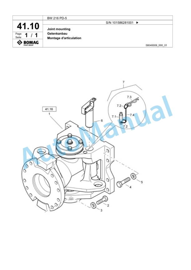 Bomag BW 216 PD-5 Single Drum Wheel Drive Vibratory Roller Spare Parts Catalogue 00824845-2
