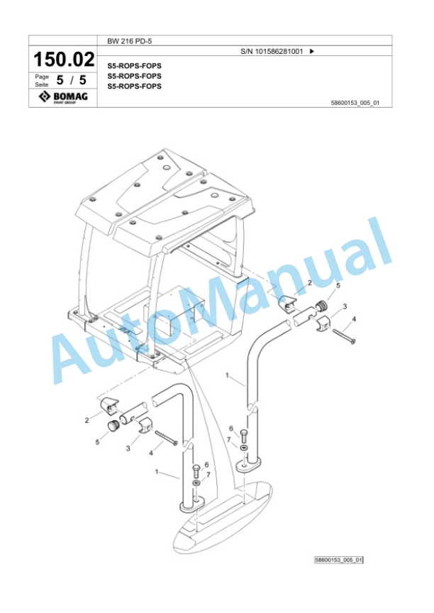 Bomag BW 216 PD-5 Single Drum Wheel Drive Vibratory Roller Spare Parts Catalogue 00824845-5