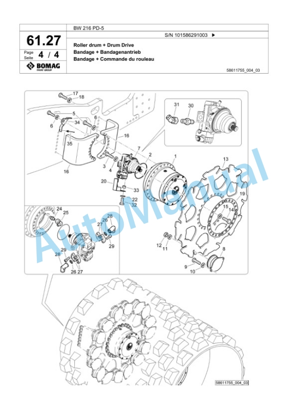Bomag BW 216 PD-5 Single Drum Wheel Drive Vibratory Roller Spare Parts Catalogue 00824871-2