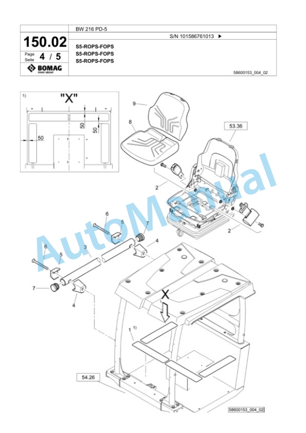 Bomag BW 216 PD-5 Single Drum Wheel Drive Vibratory Roller Spare Parts Catalogue 00825279-3