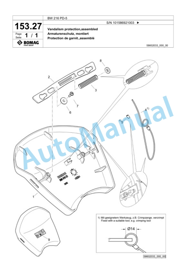 Bomag BW 216 PD-5 Single Drum Wheel Drive Vibratory Roller Spare Parts Catalogue 00825995-4