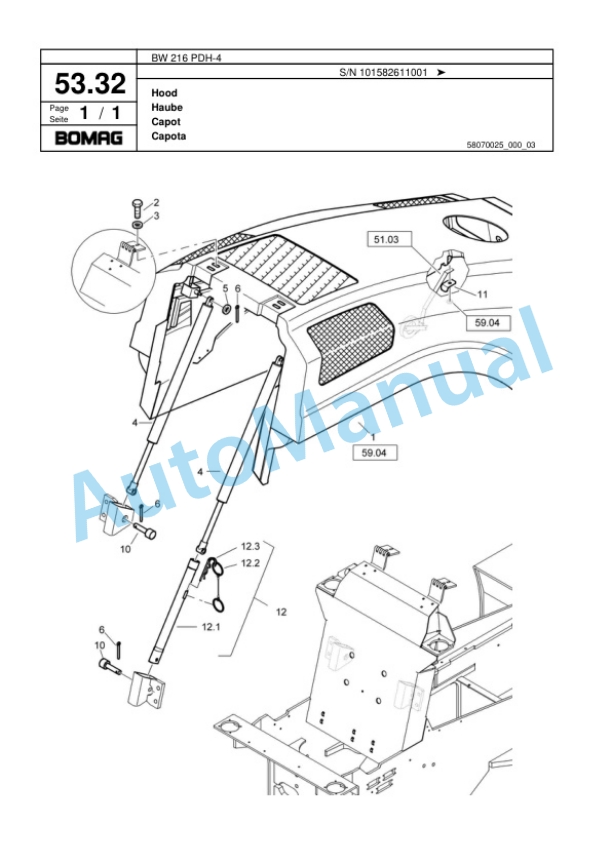 Bomag BW 216 PDH-4 Single Drum Wheel Drive Vibratory Roller Spare Parts Catalogue 00817795-2