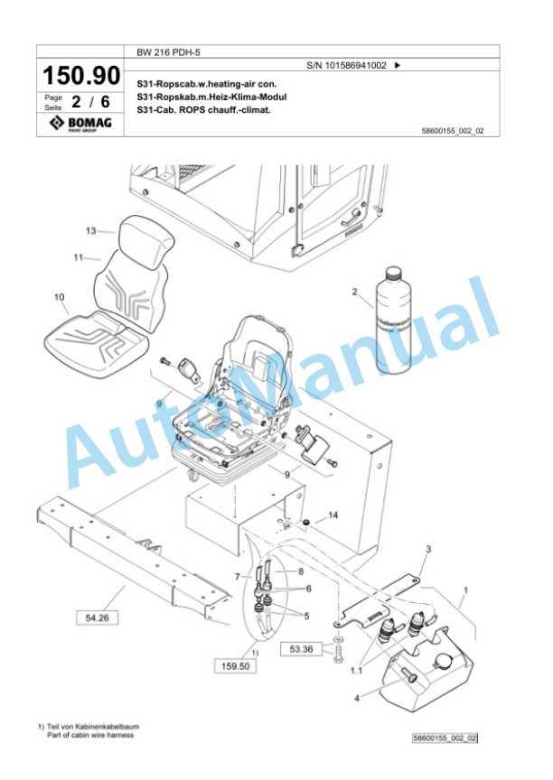 Bomag BW 216 PDH-5 Single Drum Wheel Drive Vibratory Roller Spare Parts Catalogue 00825999-4