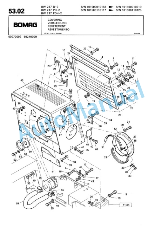 Bomag BW 217 D-2, BW 217 PD-2, BW 217 PDH-2 Single Drum Wheel Drive Vibratory Roller Spare Parts Catalogue 00810078-2