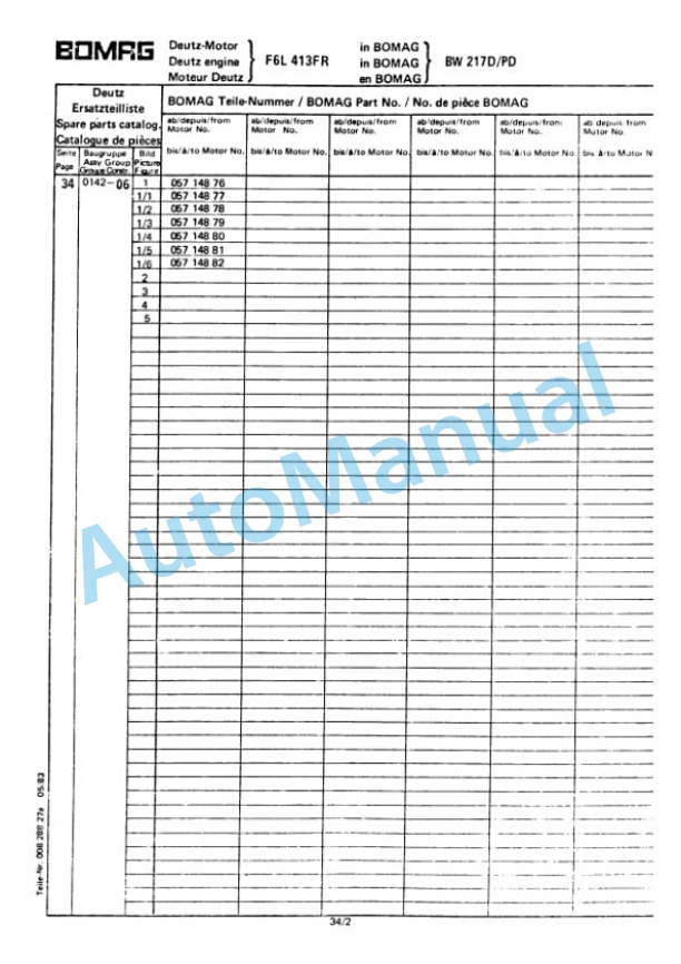 Bomag BW 217 D, BW 217 PD Single Drum Vibratory Roller Spare Parts Catalogue 00814311-3