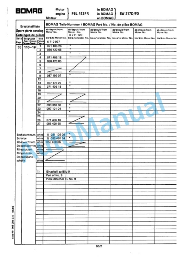 Bomag BW 217 D, BW 217 PD Single Drum Vibratory Roller Spare Parts Catalogue 00814314-4
