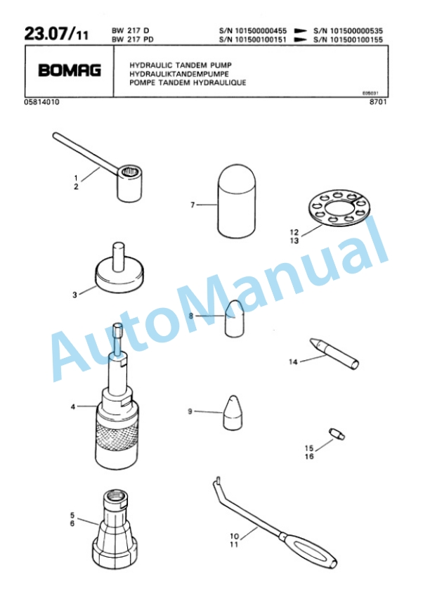 Bomag BW 217 D, BW 217 PD Single Drum Wheel Drive Vibratory Roller Spare Parts Catalogue 00810140-2