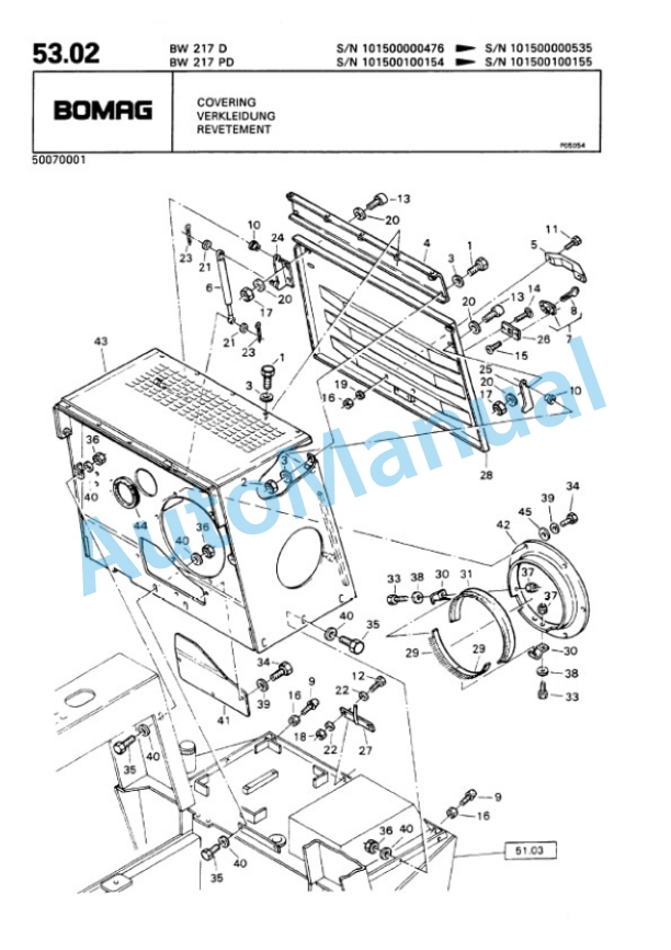 Bomag BW 217 D, BW 217 PD Single Drum Wheel Drive Vibratory Roller Spare Parts Catalogue 00810140-3