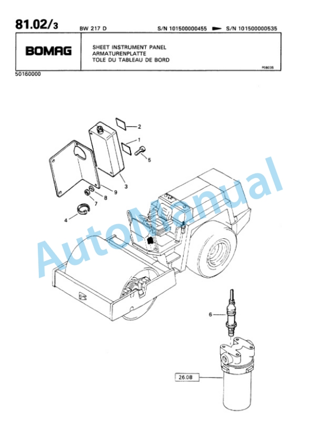 Bomag BW 217 D, BW 217 PD Single Drum Wheel Drive Vibratory Roller Spare Parts Catalogue 00810140-4