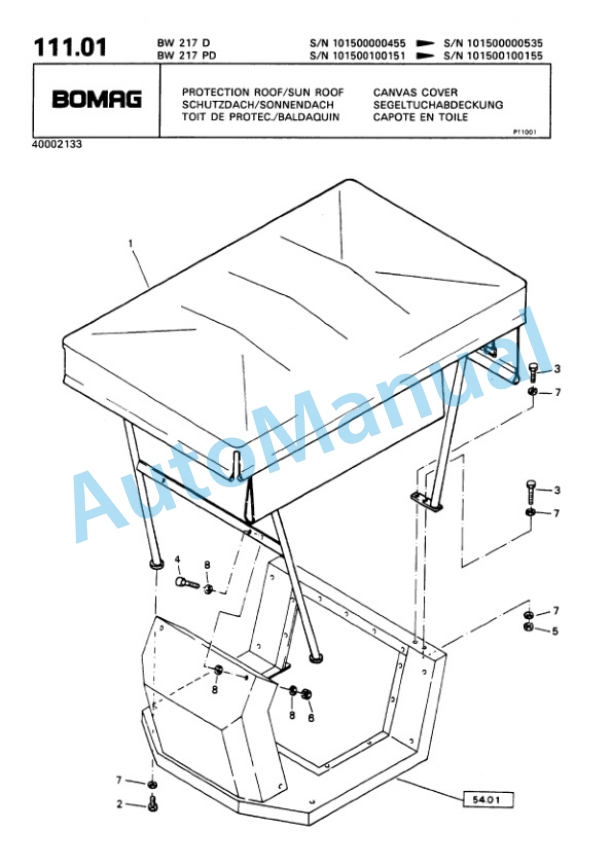 Bomag BW 217 D, BW 217 PD Single Drum Wheel Drive Vibratory Roller Spare Parts Catalogue 00810140-5