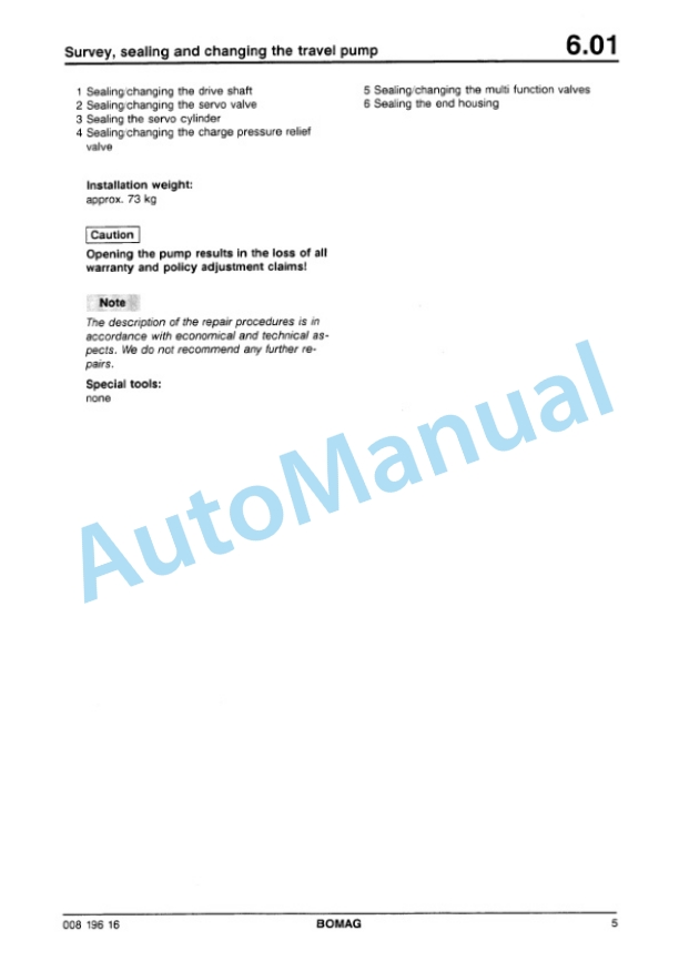 Bomag BW 217 PD-2 Single Drum Wheel Drive Repair Instructions 00819461-3