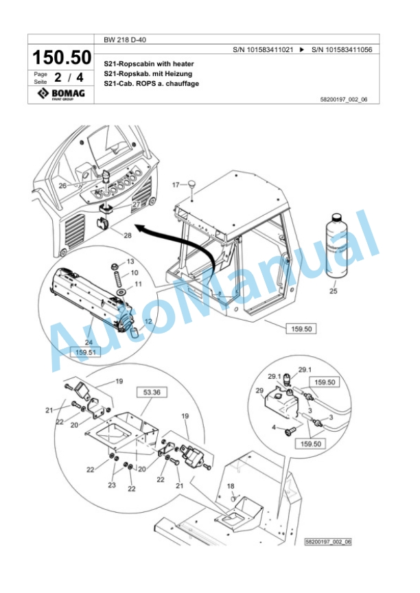 Bomag BW 218 D-40 Single Drum Wheel Drive Vibratory Roller Spare Parts Catalogue 00818671-3