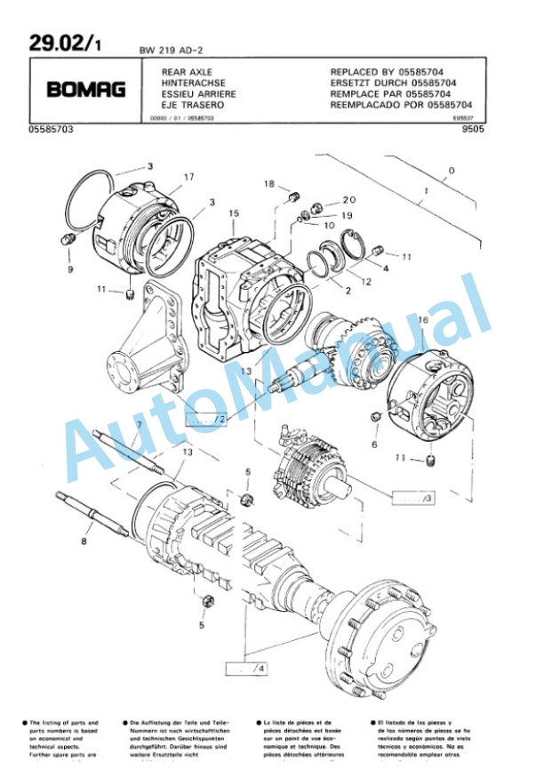 Bomag BW 219 AD-2 Single Drum Roller Spare Parts Catalogue 00813820 GE-2