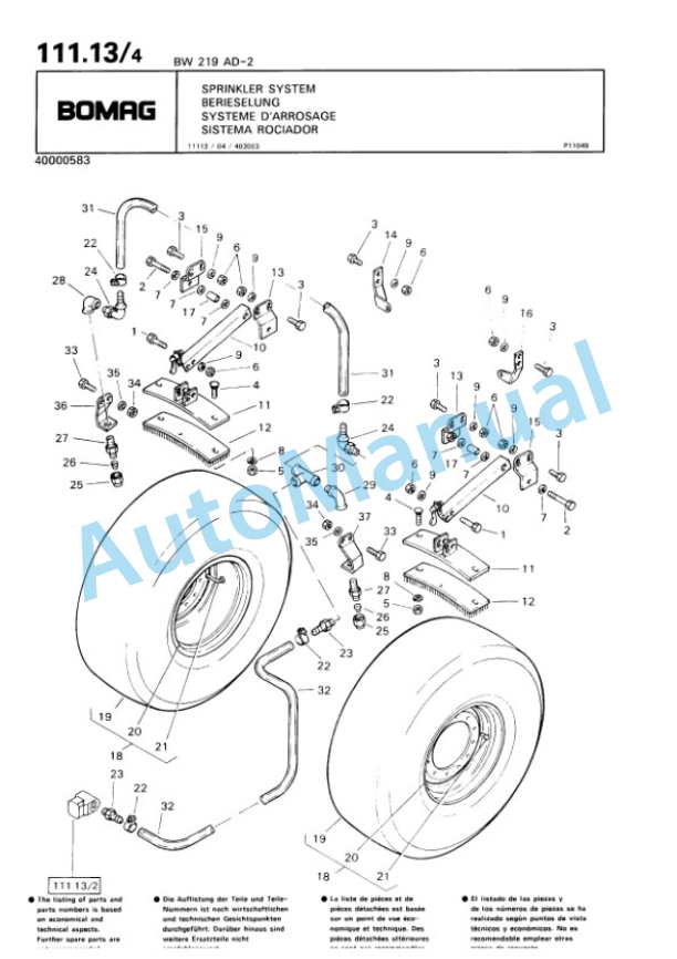 Bomag BW 219 AD-2 Single Drum Roller Spare Parts Catalogue 00813820 GE-5