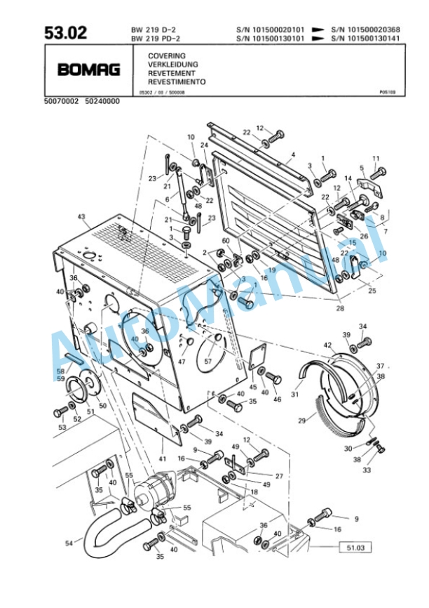 Bomag BW 219 D-2 to BW 219 PDH-2 Single Drum Wheel Drive Vibratory Roller Spare Parts Catalogue 00810095-2