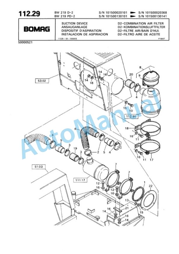 Bomag BW 219 D-2 to BW 219 PDH-2 Single Drum Wheel Drive Vibratory Roller Spare Parts Catalogue 00810095-5